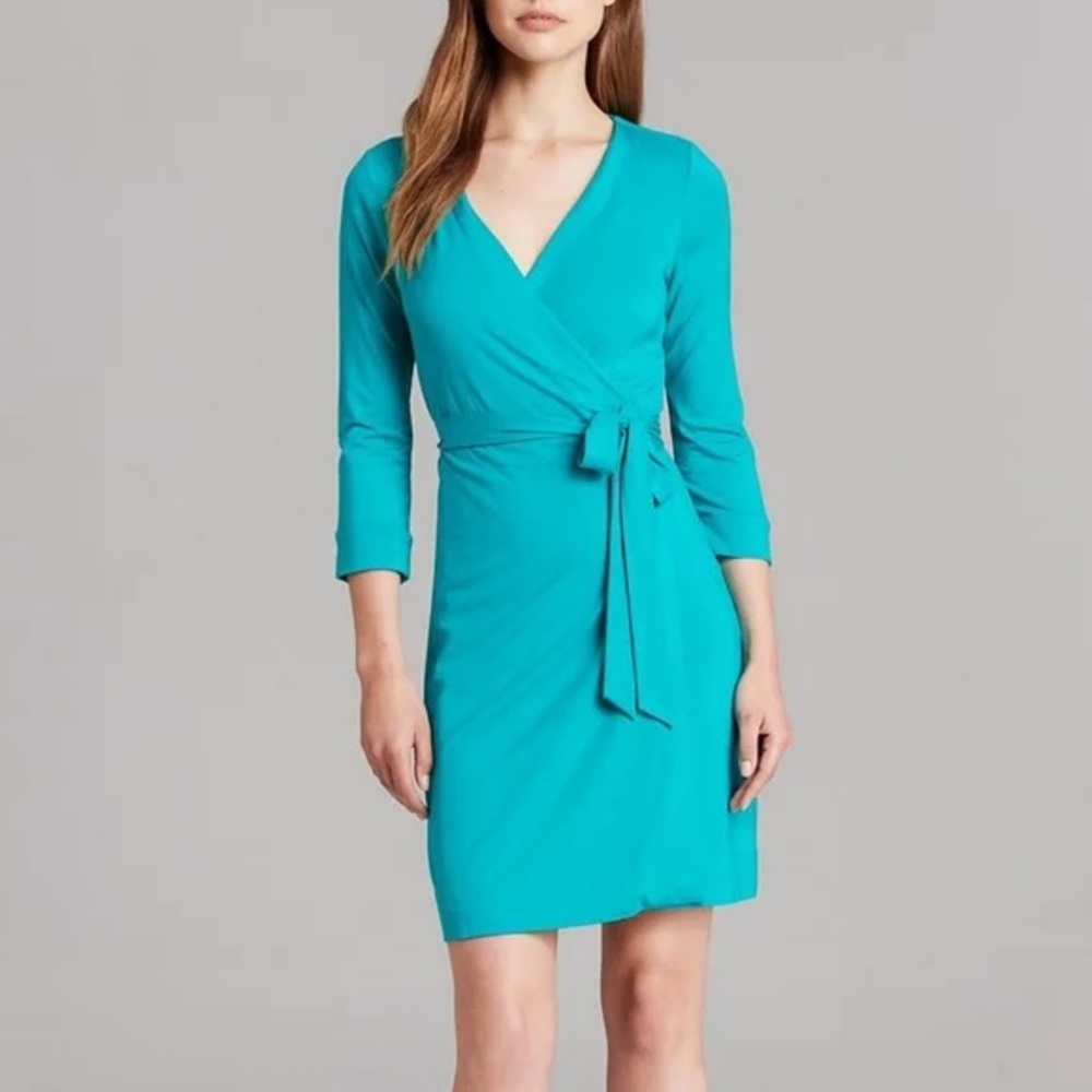Diane Von Furstenberg Teal Wrap Dress New Julian Two Mini